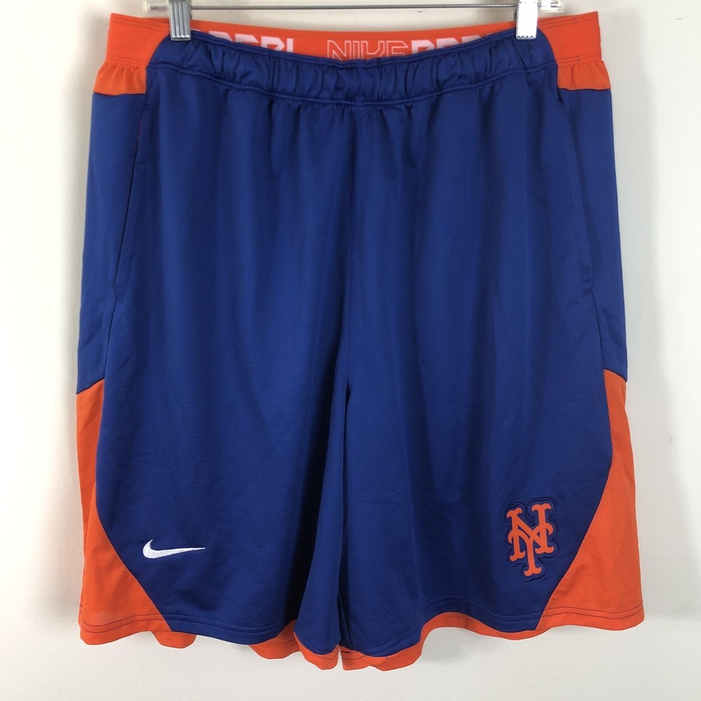 Nike Dri Fit MLB New York Mets Embroidered Baseball Shorts Men's 2XL Blue Orange